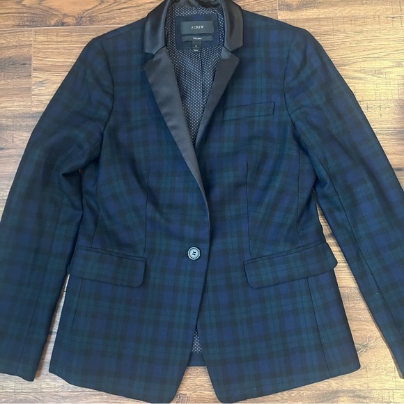 J.Crew Regent Wool Stretch Navy Green Plaid Single Button Womens Blazer Jacket 2 - Picture 2 of 9